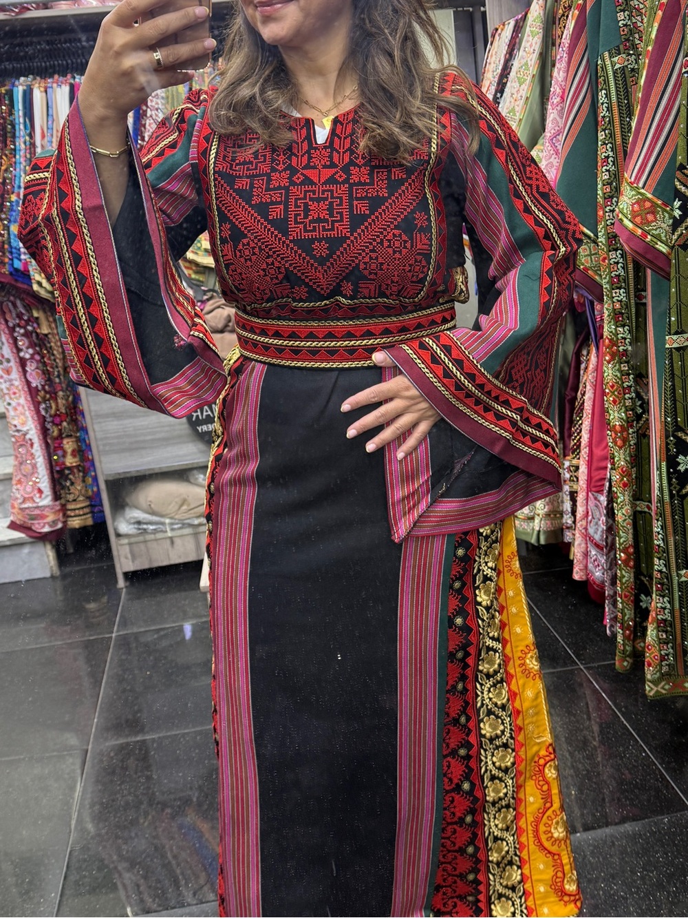 Embroidered traditional Thob Long Sleeve Maxi Dress